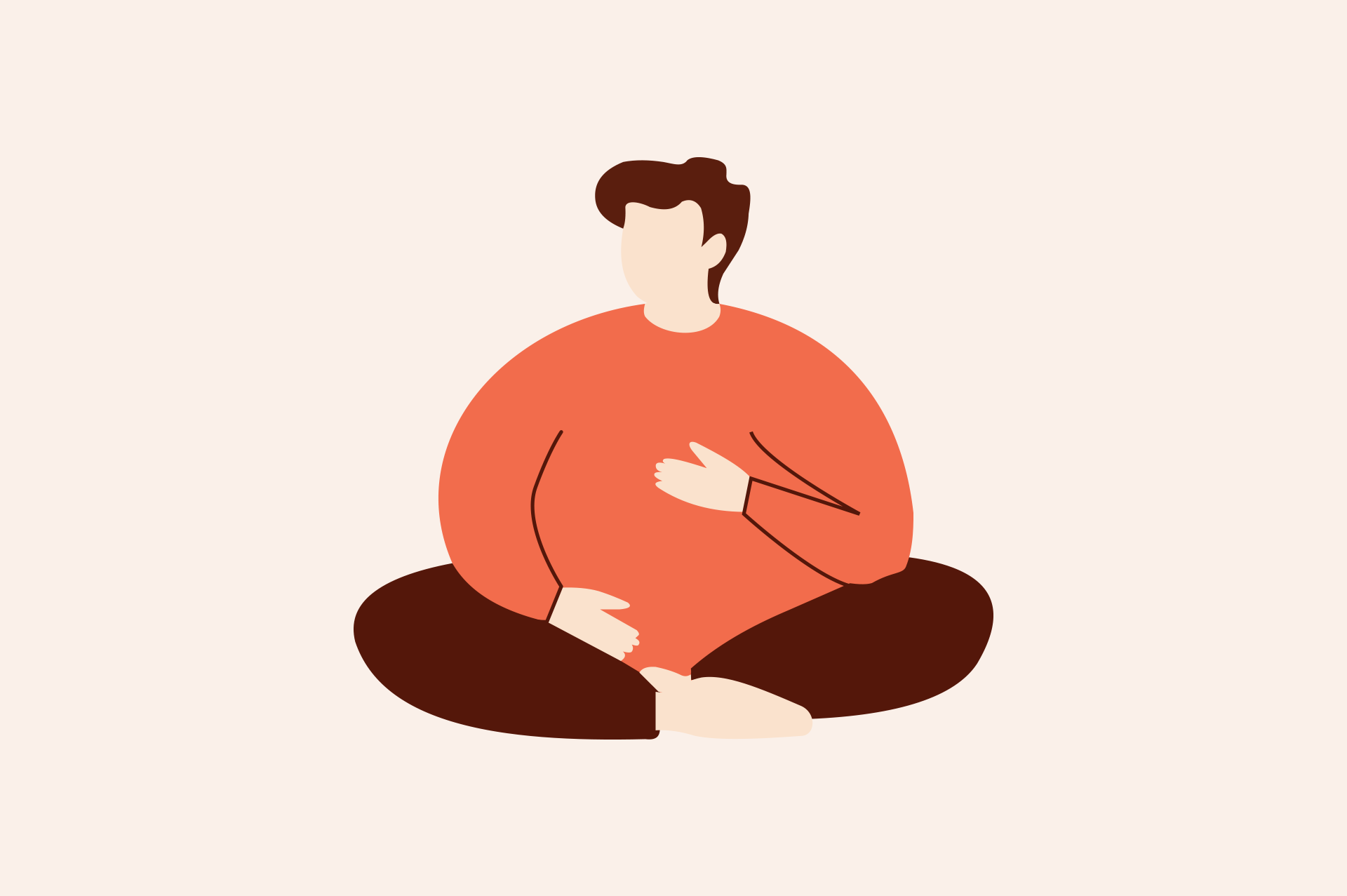 Illustration av en person som gör yoga och har ena handen på bröstet och den andra på magen