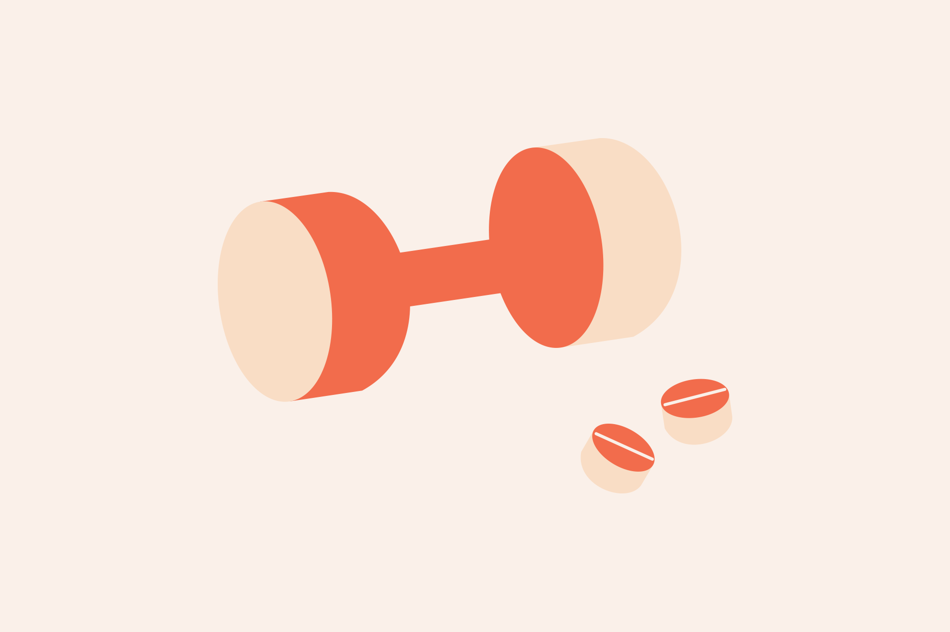 An illustration of a dumbbell and pills