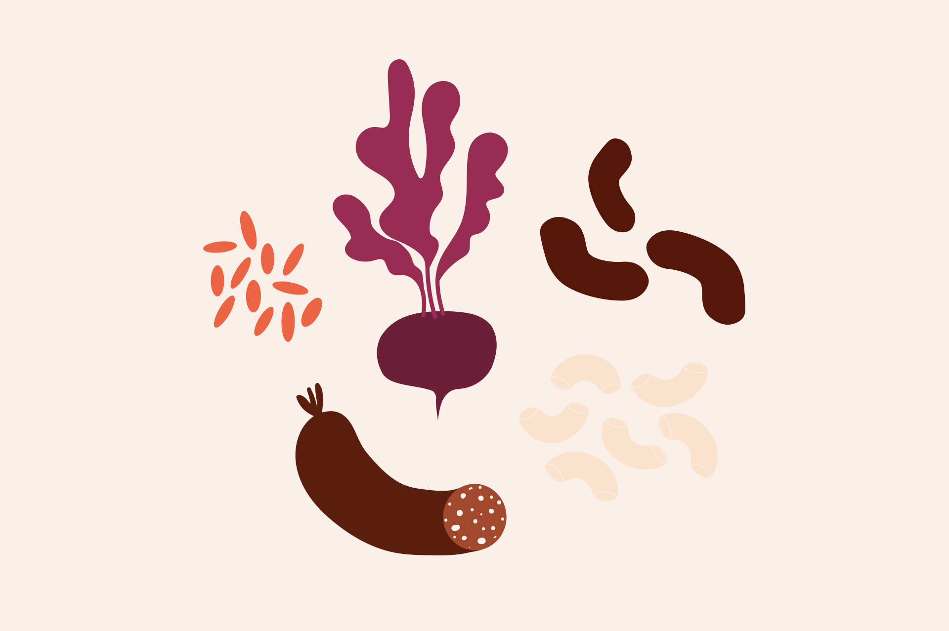 En illustrations föreställer olika matvaror