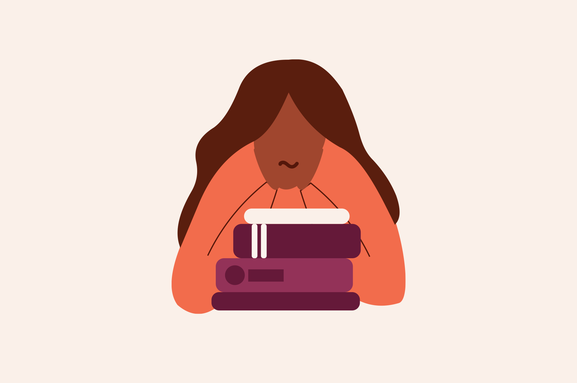 An illustration of a student with a pile of books